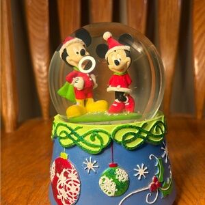 Disney Holiday Snow Globe with Mickey and Minnie - Red, Green, Blue